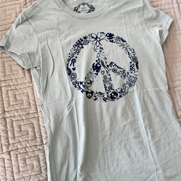 Prana Sky Blue Floral Peace Short Sleeve Tee - Picture 4 of 6